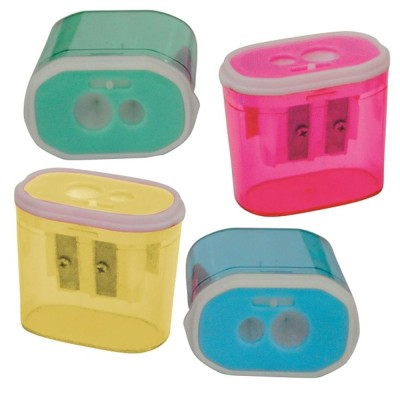 Bu-Bu Kalemtıraş Şeffaf Dikdörtgen Çiftli 4 Renk 24'lü