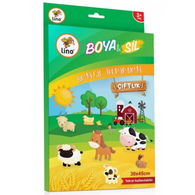 Lino Boyama Kitabı Boya Sil Aktivite Matı Çiftlik Silinebilir